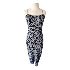 Leopard Print Knit Sweater Dress Sleeveless Spaghetti Strap Bodycon Dress M